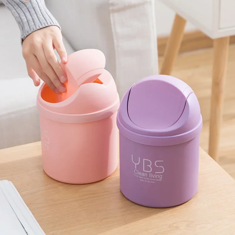 Desktop Trash Can Small Tube with Cover Bedroom Kitchen Storage Box