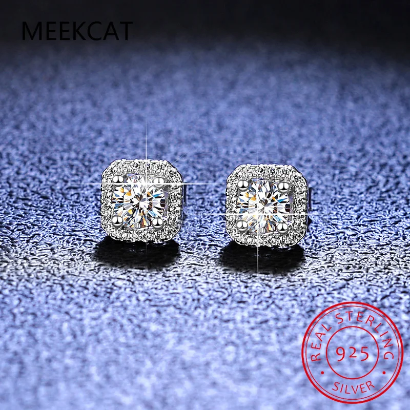 Silver stud earrings Moissanite Diamond Ear Studs Earring Pass Diamond Test Moissanite Stud Earrings For Women Sterling Silver Jewelry 1CT 2CT