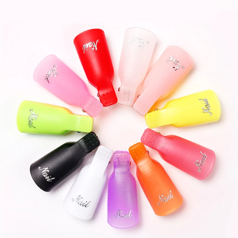 10 Pcs/Bag Colorful Acrylic Nail Art Soak Off Cap Clips Nails Cleaning Manicure UV Gel Polish Soak off Wrap Tools Finger nail polish remover nail gel remover nail debonder nail polish remover wipes nail polish remover wraps