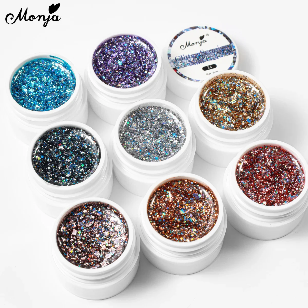 

Monja 8PCS 5ml Nail Art Gel UV Polish Disco Glitter Sequins Flash Shining Reflective Soak Off LED Varnish DIY Manicure Colors