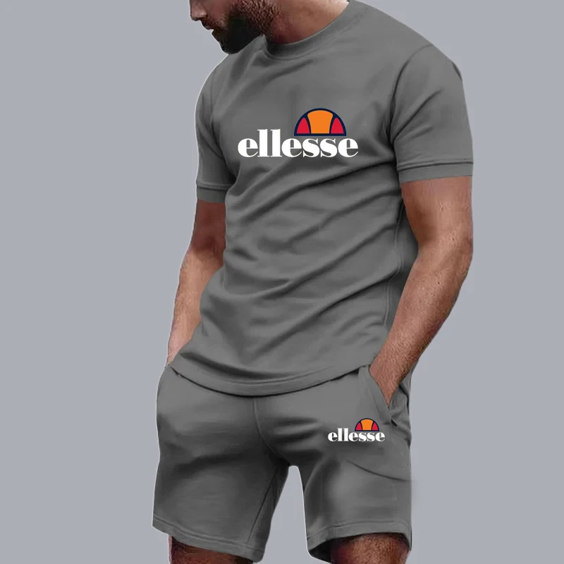 2024 Summer Men Sportswear Fitness Set Letter Printed T-shirt Casual Running Training Casual Fitness Suit Two Piece Set
