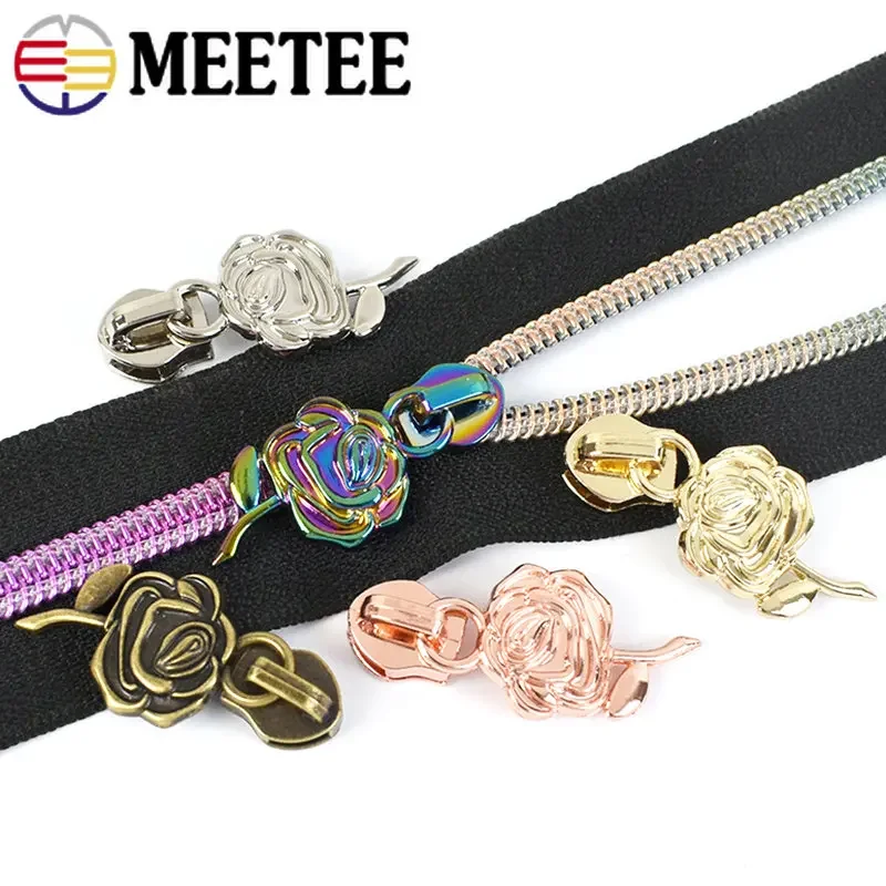 10Pcs 5# Rose Zipper Slider for Nylon Zippers Head Decoration Zip Pull Repair Kit Bag Clothes Jacket Coat DIY Sewing Accessories