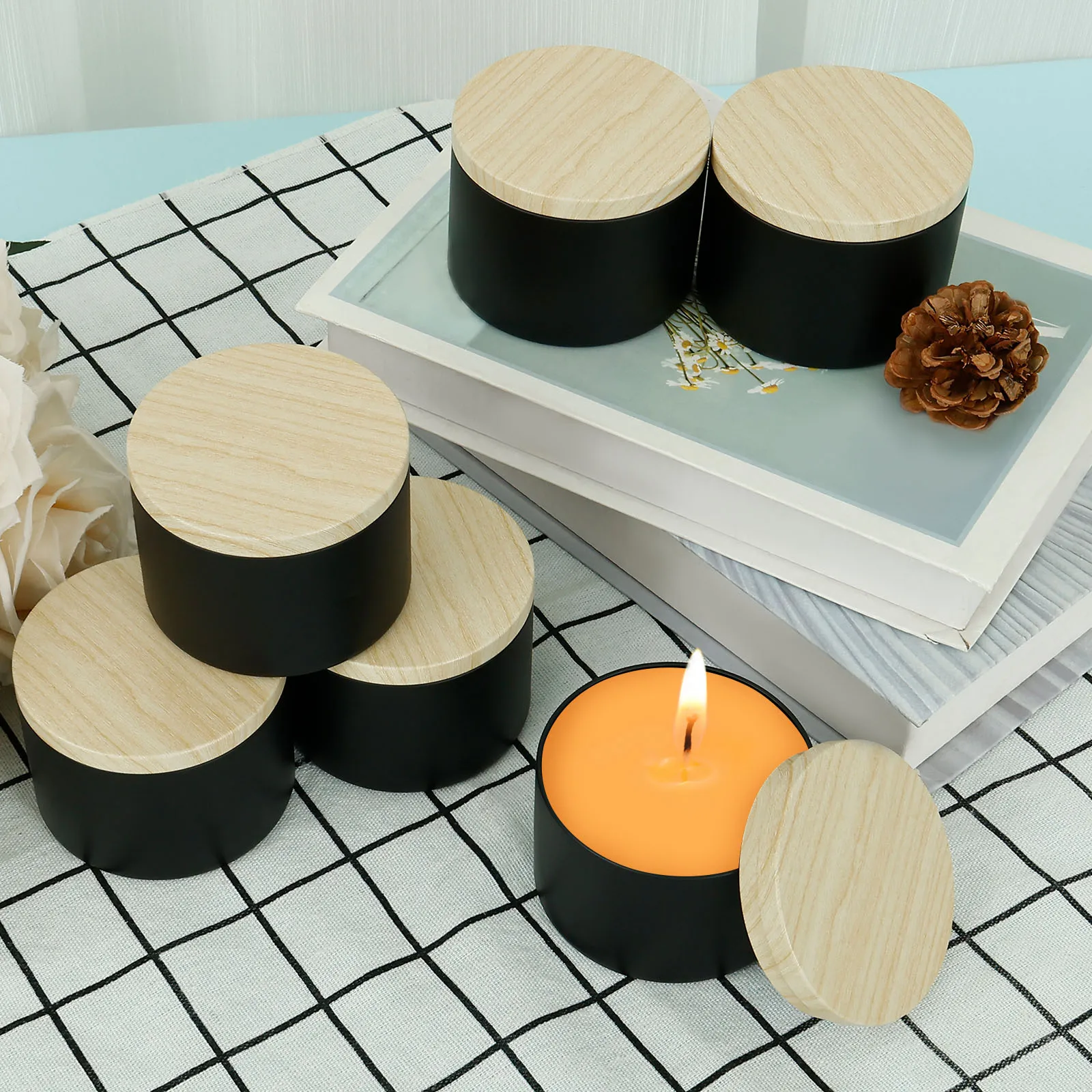12Pcs 8oz Iron Empty Candle Tins for Making Candles Compact Candle Making Jars Multipurpose DIY Container With Lid for
