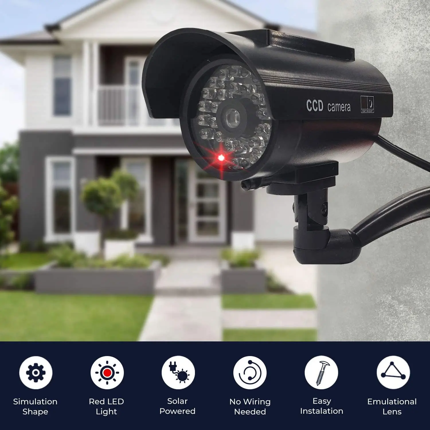 Saikiot Fake Solar Camera Outdoor CCTV Surveillance Simulation Dummy Camera Home Security Flashing LED Light Fake Bullet Camera