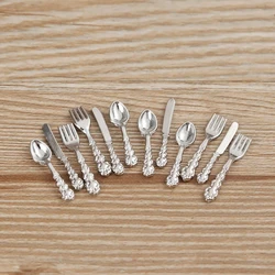12PCS 1:12 Simulation Mini Cutlery Set Dollhouse Furniture 1:12 Scale Fork Knife Spoon Miniature Cookware Doll Accessories