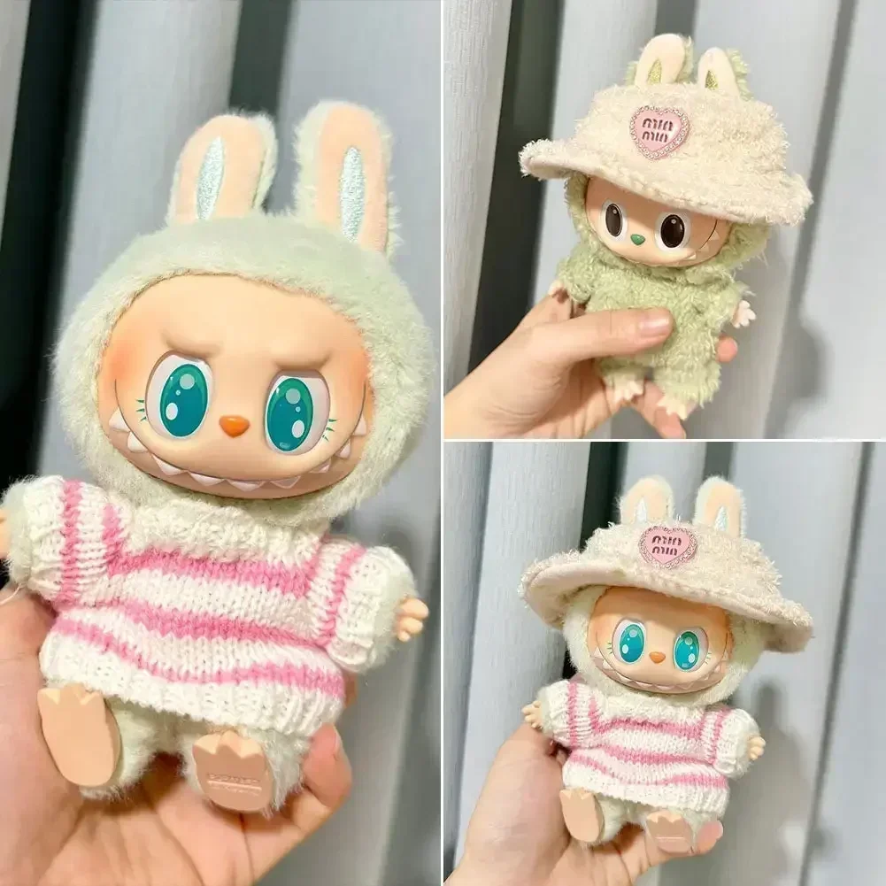 Labubu Idol Cute Doll Fashion Sweater Outfit - Pink and White Striped Party Sweater with Accessories