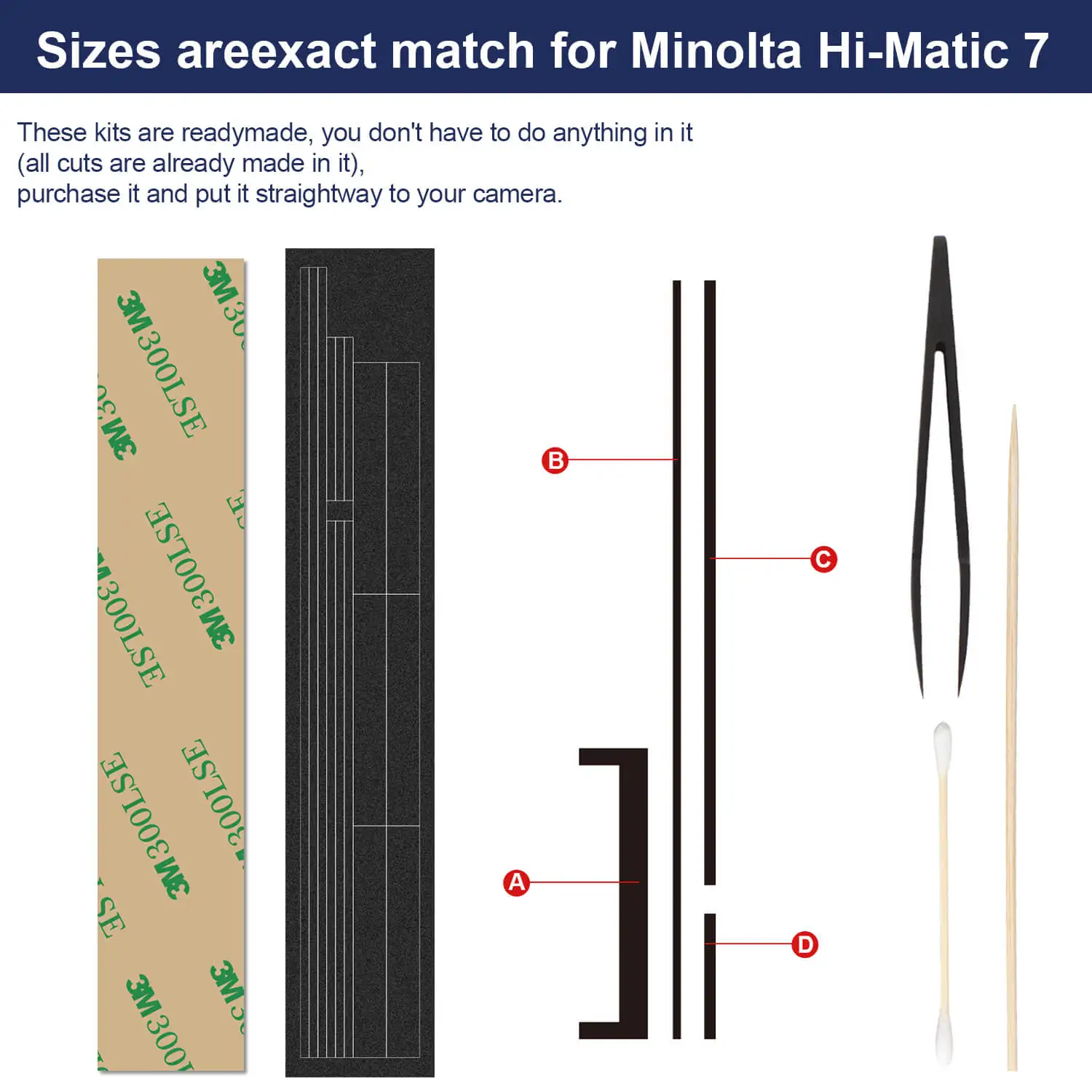 eTone Self Adhesive Light Proof Seal Foam Sponge Custom Repair Kits for Minolta Hi-Matic 7 7S 7SII
