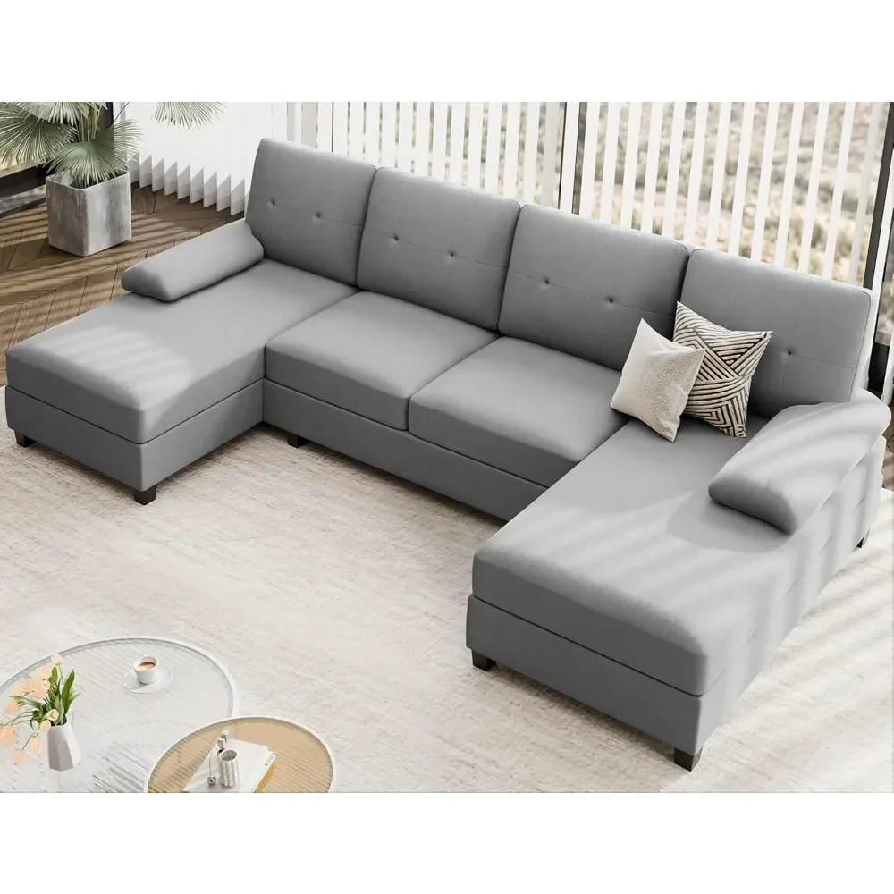Sofa Couches for Living Room, 4 Seat U-Shaped Sofa Couch Living Room Furniture Sets Clearance with Double Chaises