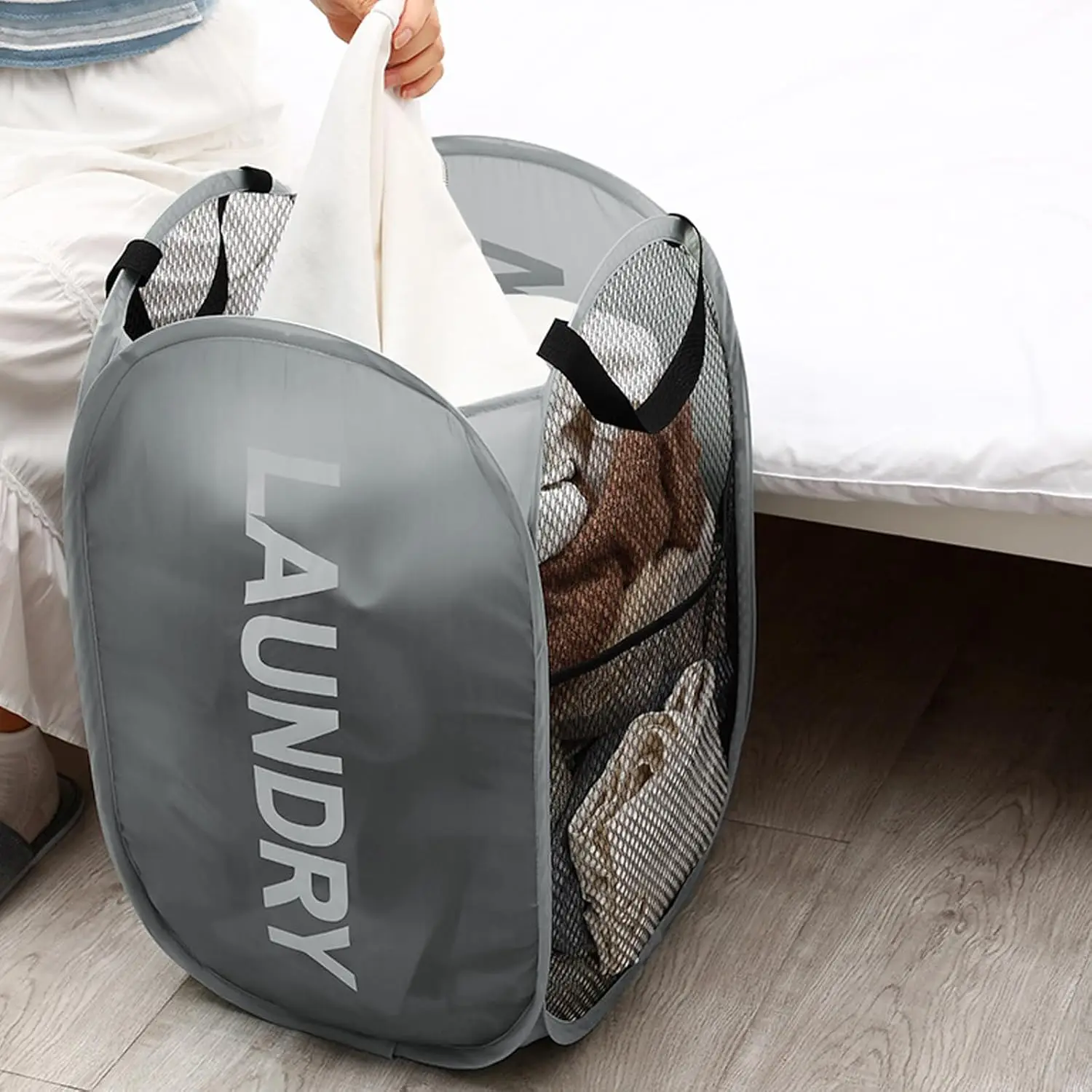Compact Foldable Mesh Laundry Basket - Space-Saving Portable Dirty Clothes Organizer
