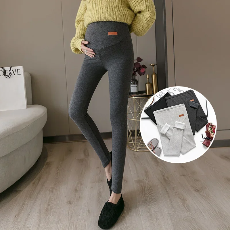 Autumn and Winter Women Clothing Maternity Clothes Leggings Thickened with Velvet Pregnant Trousers Warm Pants