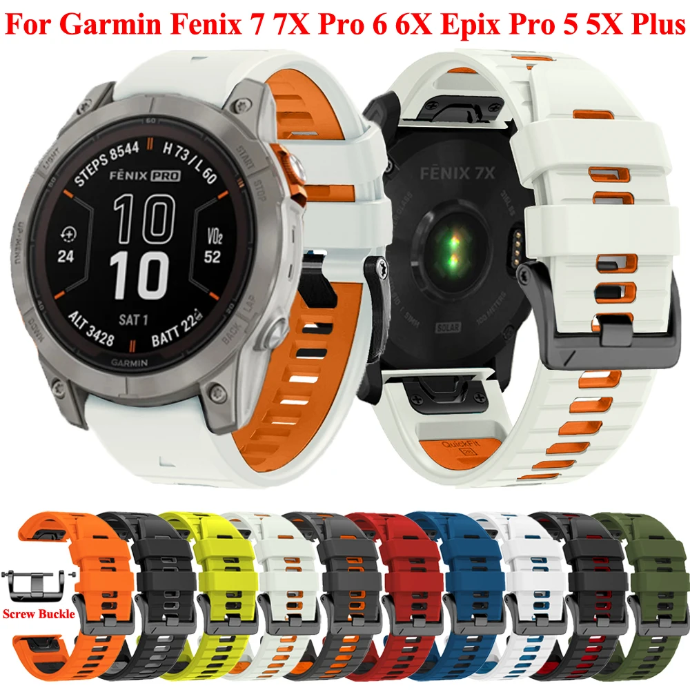 

QuickFit 22mm 26mm Silicone Strap For Garmin Fenix 7X 7 Pro 6 6X Epix Pro Gen 2 47mm 51mm 5 5X Plus Instinct 2X Watchband