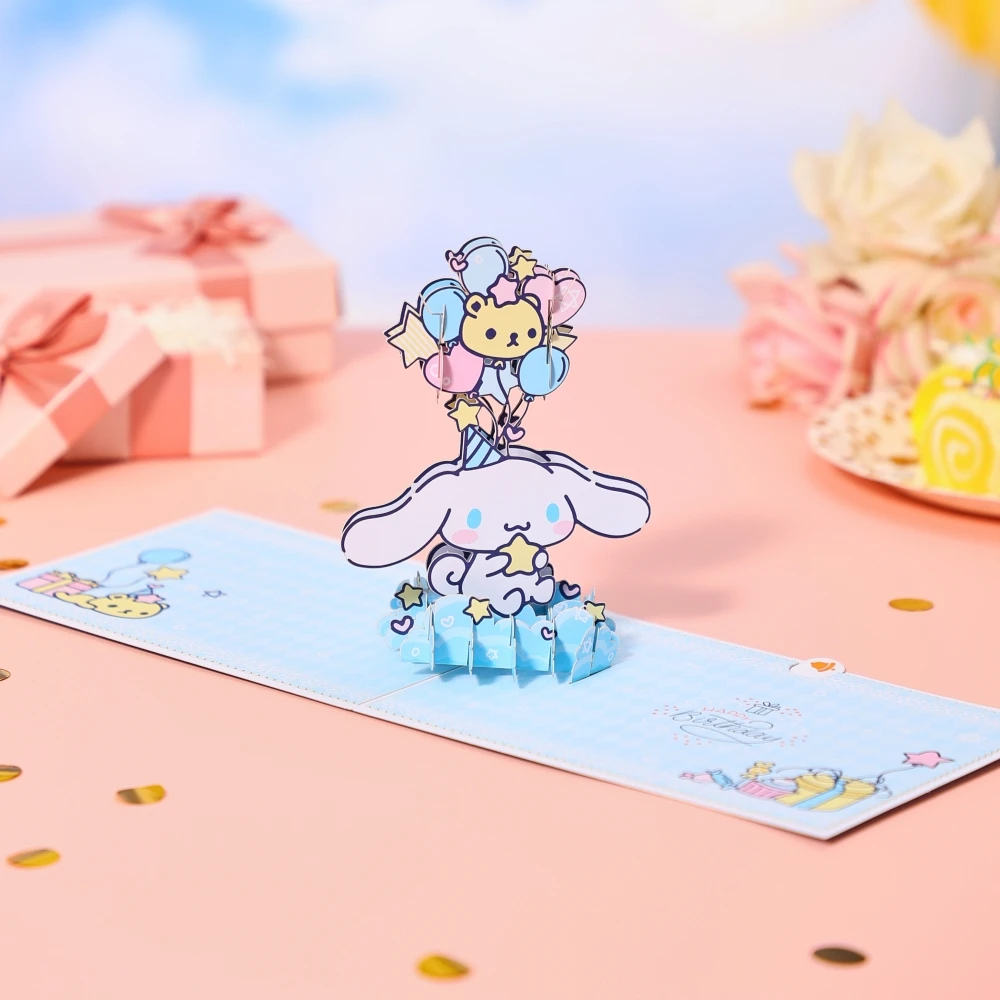 Cinnamoroll Birthday Card 3D Pop-up Postcard Birthday Gifts With Envelope Pompompurin Kuromi My Melody Pochacco Hello Kitty