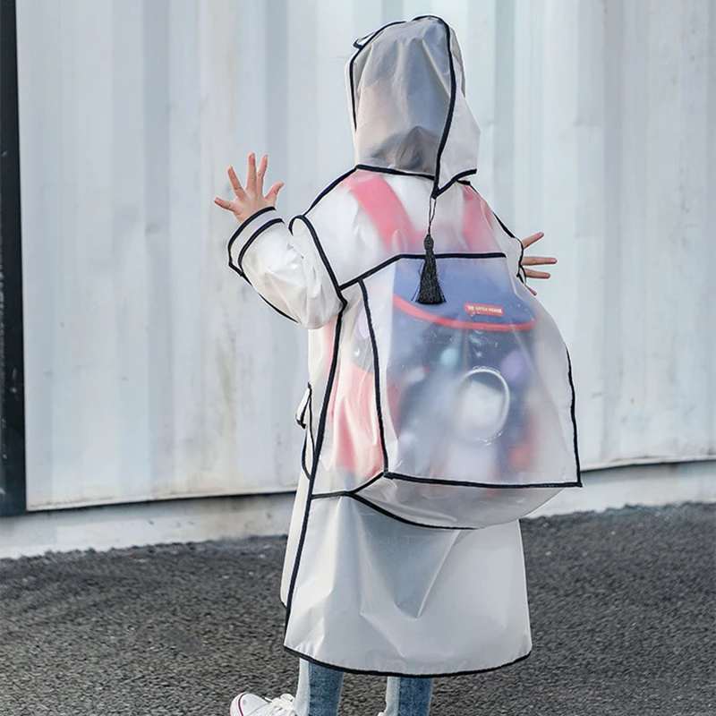 Fashion Children Transparent Eva Plastic Raincoat Poncho Boys Girls Travel Waterproof Rainwear Kids Can Hold Backpack
