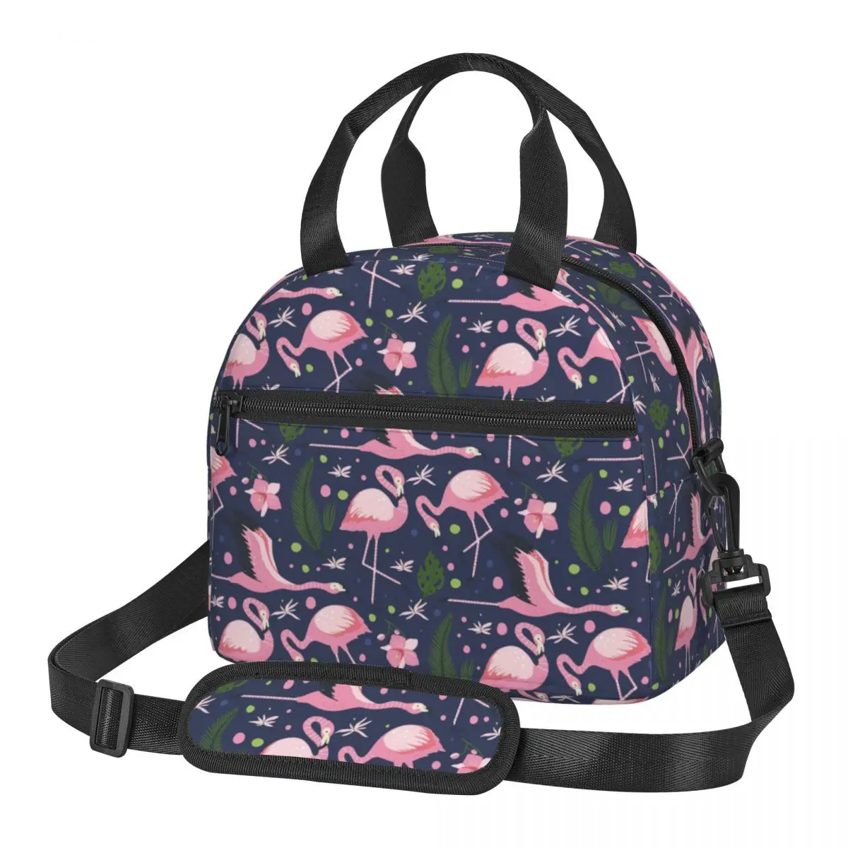 

Flamingo Bird Insulated Lunch Tote Bag for Women Flowers Pattern Resuable Thermal Cooler Food Lunch Box Kids School Children