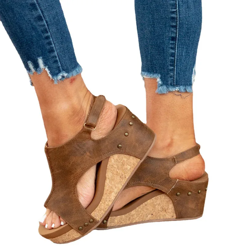 

2024 Plus Size Shoes For Women Fashion Casual Solid Color Flat Summer Daily Wear Peep Toe Platform Wedge High Heels Sandals