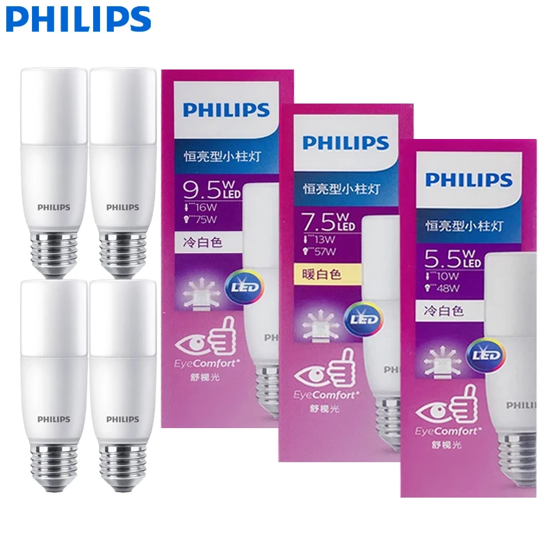 Philips 4 ชิ้น LED Stick E27 หลอดไฟ 5.5 วัตต์ 7.5 วัตต์ 9.5 วัตต์ดาวน์ไลท์ AC 220 โวลต์ - 240 โวลต์ 4000 พัน 6500 พันสีขาว Original EyeComfort Light Flicker ฟรี 1