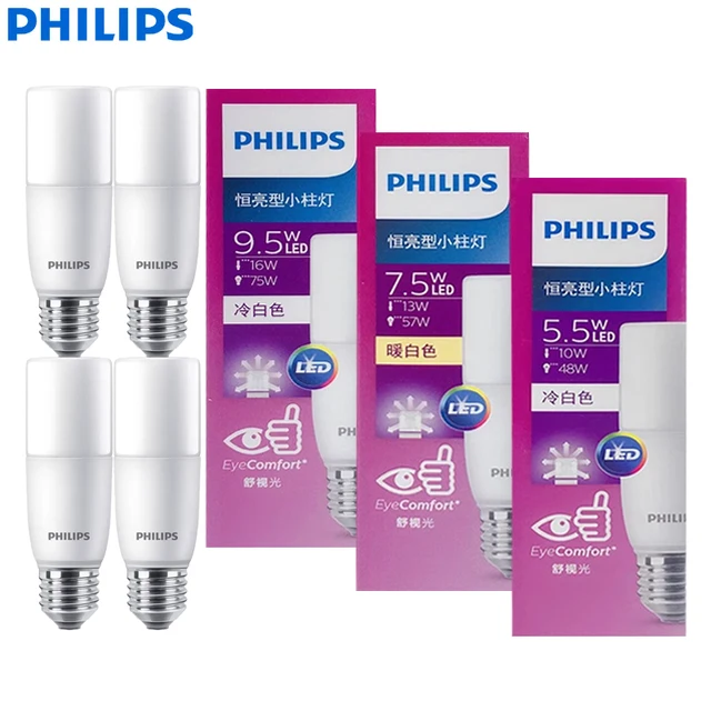 Philips 4 ชิ้น LED Stick E27 หลอดไฟ 5.5 วัตต์ 7.5 วัตต์ 9.5 วัตต์ดาวน์ไลท์ AC 220 โวลต์ - 240 โวลต์ 4000 พัน 6500 พันสีขาว Original EyeComfort Light Flicker ฟรี 1
