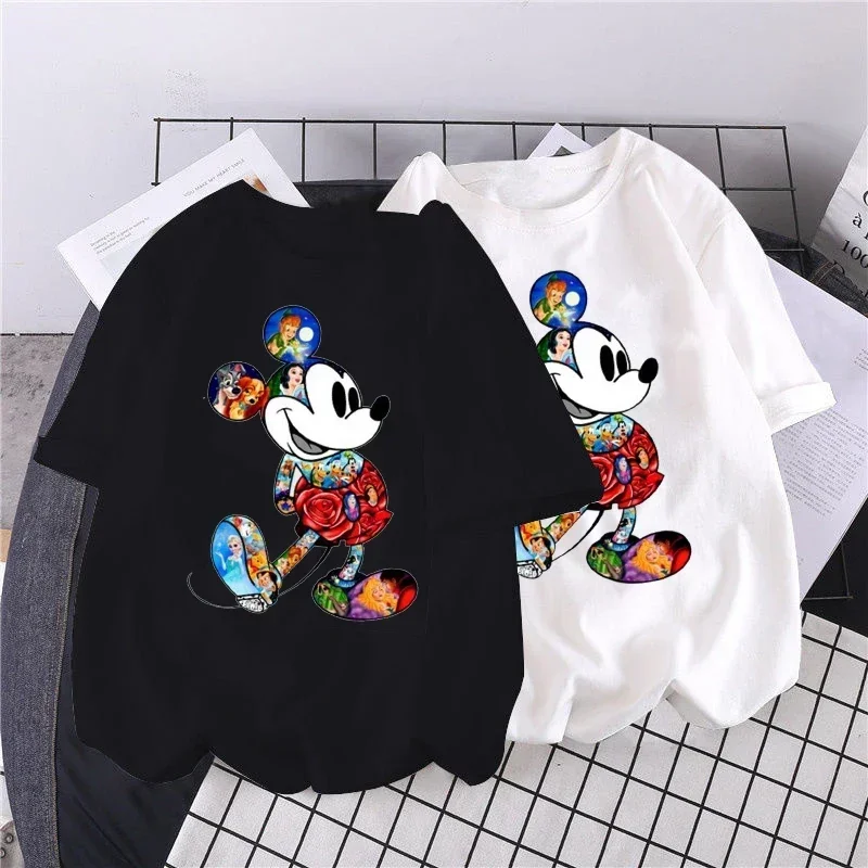 

Fashion Women's T-shirts Cute Mickey Mouse Cartoon Print O-neck Sweater Short Sleeve White Chic T-shirt Casual Fashion Loose