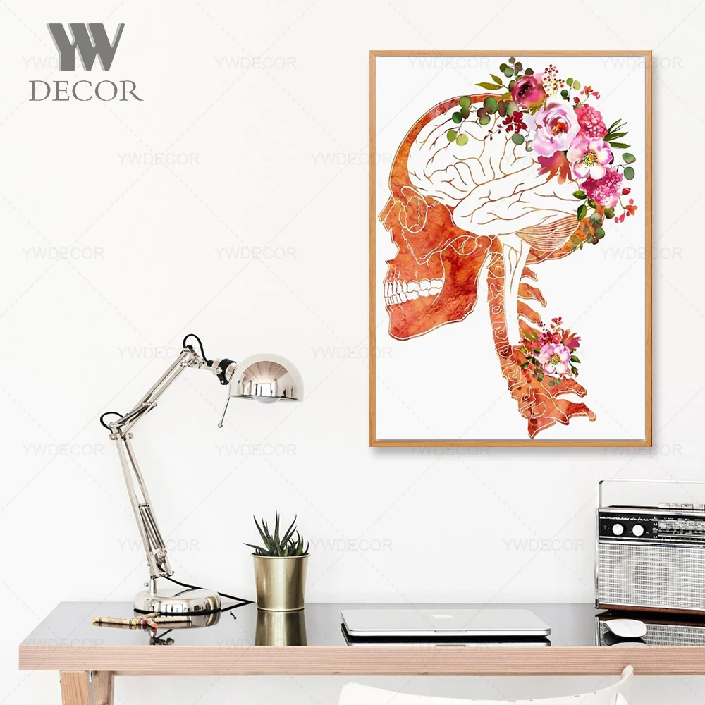 

Flower Human Organs Poster Abstract Skeleton Canvas Painting For Science And Education Hospital Wall Painting Classroom Decor