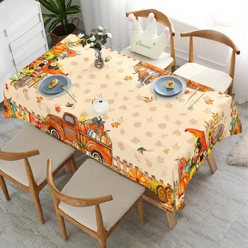 Autumn Tablecloth Vintage Truck Pumpkins Maple Leaves Polyester Washable for Family Dinner Party Fall Decor Gift 1