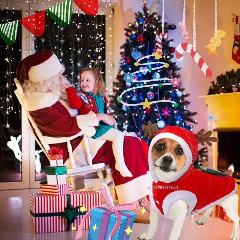 Christmas Dog Hoodie – Festive Red Antler Coat for Small Dogs 6