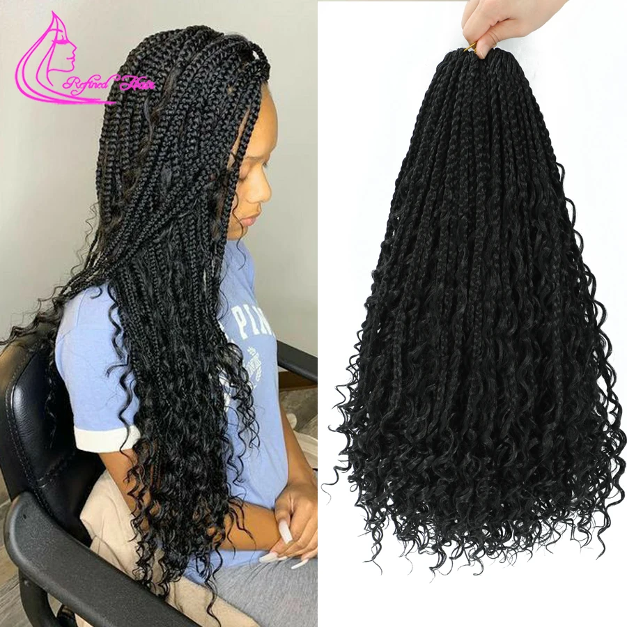 Refined Hair Ombre Box Braids Crochet Hair 14 18 inch Boho Goddess Box Braids Crochet Hair With Curly Ends 3X Crochet Braids