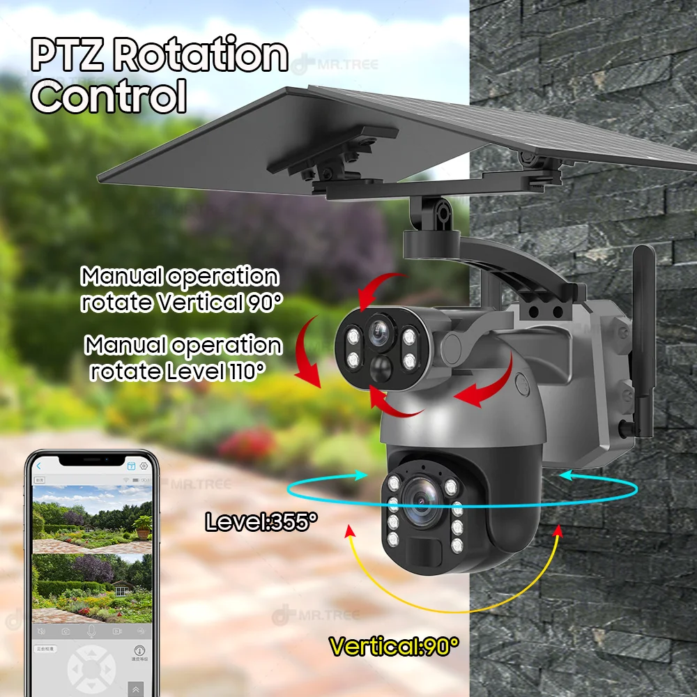 50XZOOM Telecamera solare 4G SIM/WiFi Telecamera di sicurezza esterna a doppio obiettivo con visione notturna, sorveglianza wireless impermeabile per giardino - immagine 4