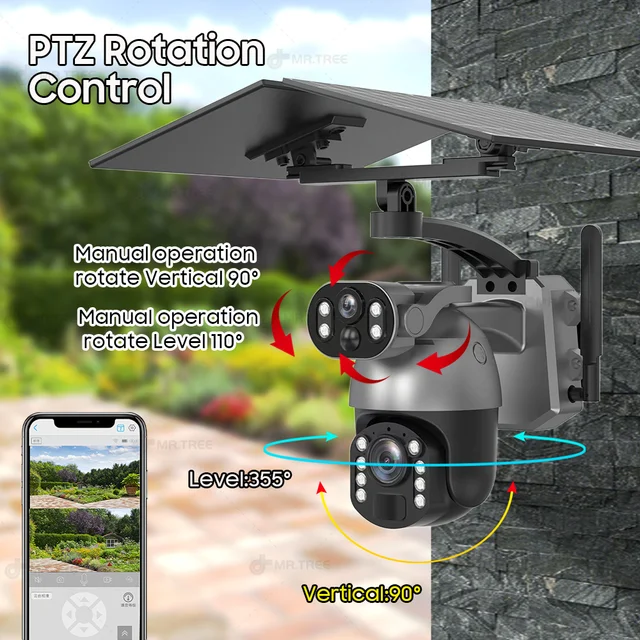 50XZOOM Solar Camera 4G SIM/WiFi Dual Lens Outdoor Security Camera with Night Vision,Waterproof Wireless Surveillance for Garden 4