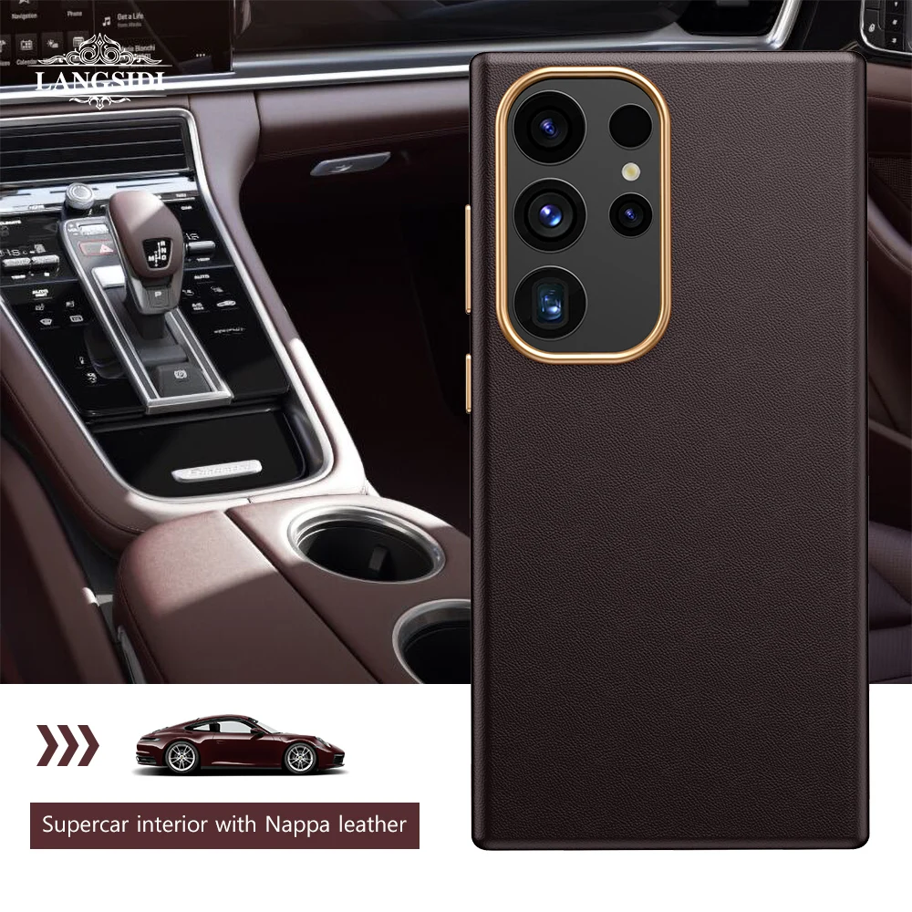 Original Cowhide Leather Magnetic Back Cover with Metal Frame