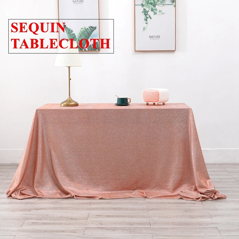 

Rose Gold Color Sequin Table Cloth Glitter Cake Tablecloths For Wedding Event Banquet Christmas Decoration