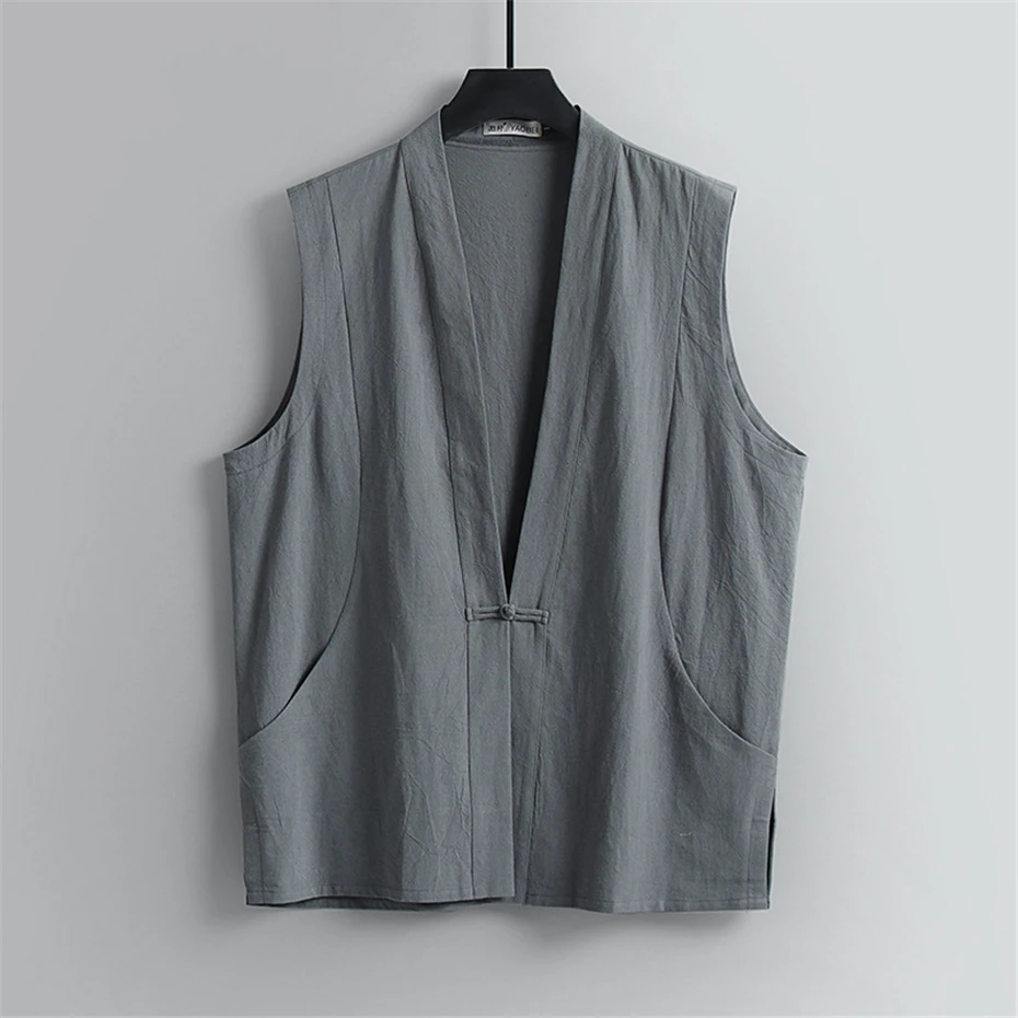 Men Cotton Linen Vest Summer Tank Top Plus Size 9XL Casual Solid