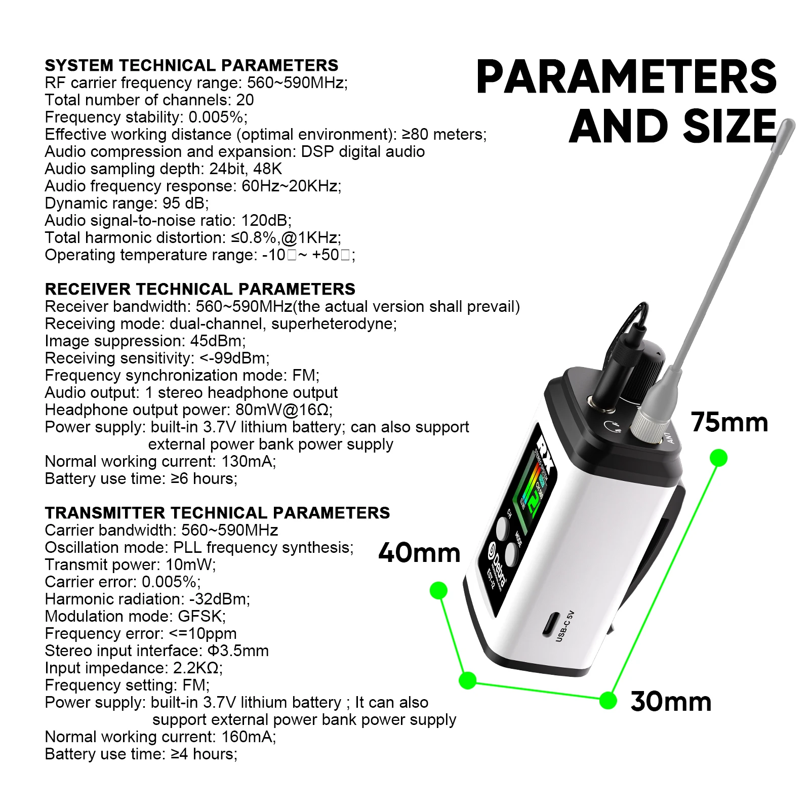 Debra EST-12 UHF Stereo Dual-channel IEM Protable Wireless In-Ear Monitor System