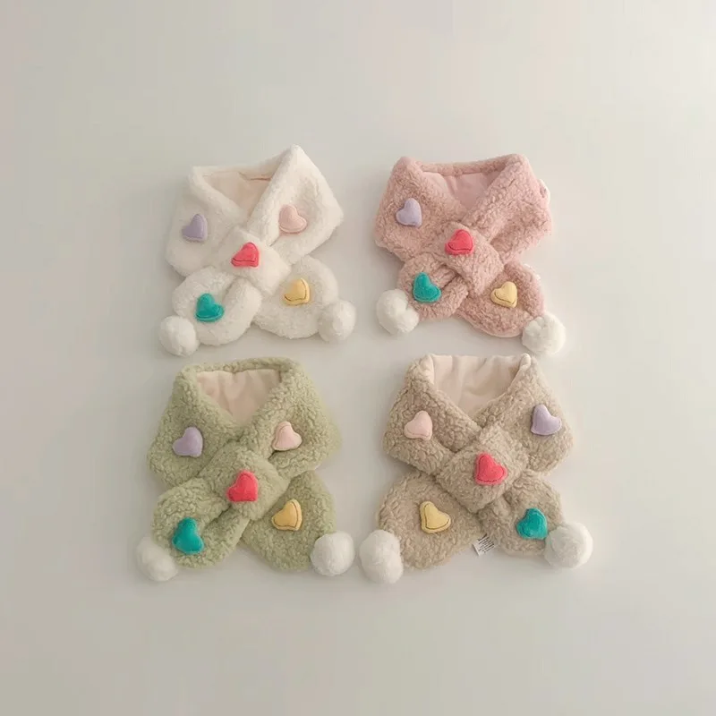 2-6 Years Korean Style Children's Scarf New Girls Winter Ins Cartoon Love Thickened Cross Baby Scarf
