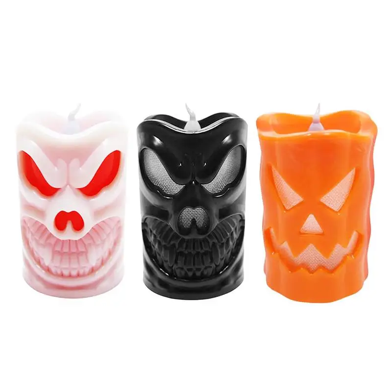 

LED Flameless Flickering Taper Candles For Halloween Ghost Shape Lights Candles For Bathroom Dining Room Living Room Decor