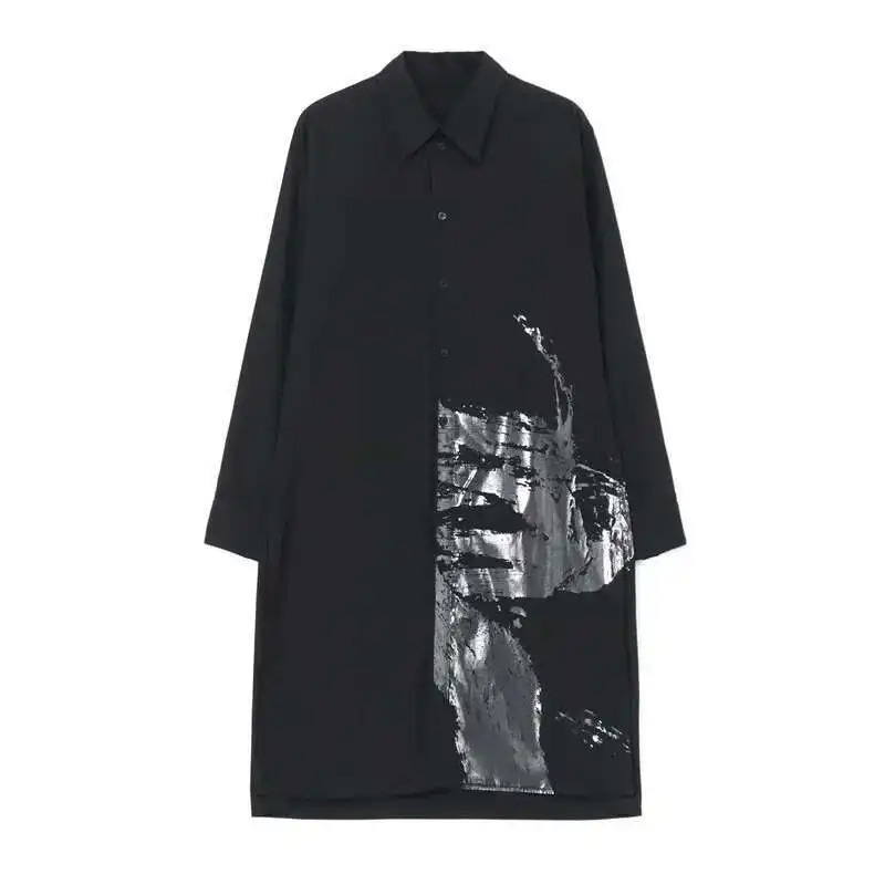 HKSH Men's Shirt Niche Design Medium Length Reflective Print Loose Long Sleeve Windbreaker Tide Dark Chic Trench New Coat HK1319