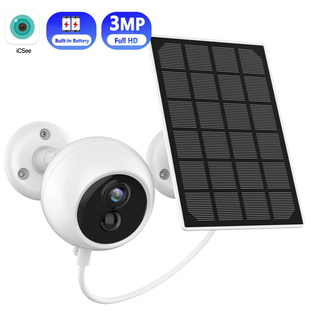 Cámara IP para con batería HD de 3MP, cámara de vigilancia inalámbrica con WiFi, seguridad para el hogar inteligente, resistente al alarma PIR, Audio de baja potencia|Cámaras de vigilancia|