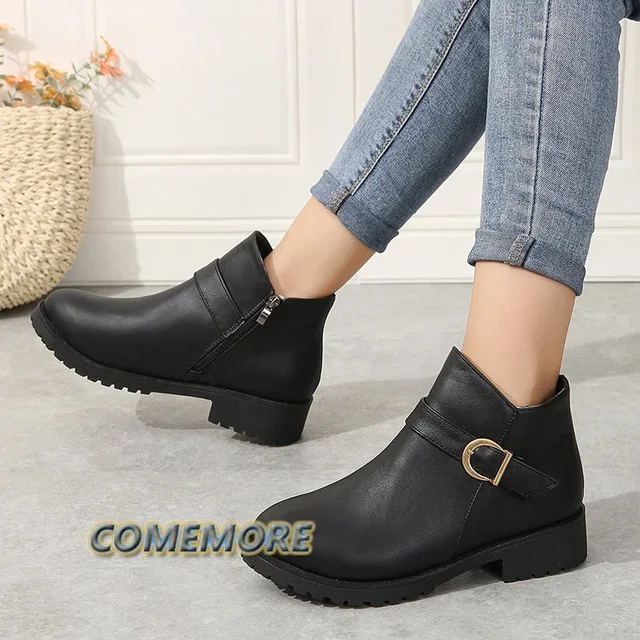 CITY Leather round shape bootie サイズ3 Amazon.com | GENSHUO Ankle Boots for Women 2 Inch Low Chunky