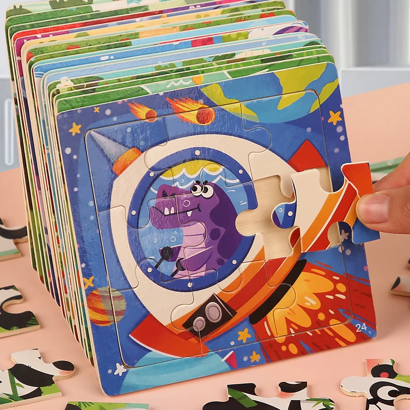 ◼️Dowdle ジグソーパズル まとめ売り　９個セット【猫&アメリカ他】 9 Piece Wooden Puzzles Kids Random Send Pattern Cartoon