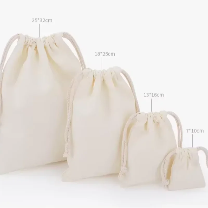 Reusable Cotton Drawstring Bags Fabric Storage Bag Drawstring Gift Bag For Sundries Fruit Vegetable Kitchen Produce Bag 5