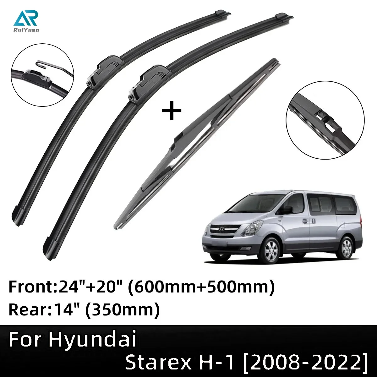 

For Hyundai Starex H-1 2008-2022 Front Rear Wiper Blades Brushes Cutter Accessories J Hook 2008 2009 2010 2011 2012 2013 2014