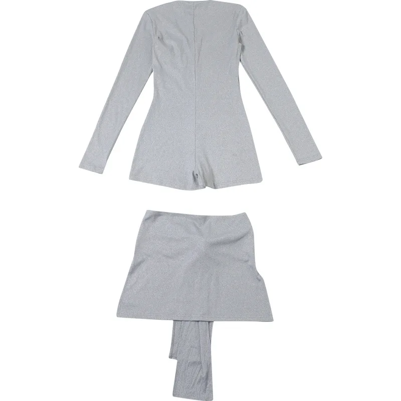 Sexy Bandage 2 Piece-Set Skirt Women Zipper Skinny Yoga Jumpsuit And Lace-Up Skirt Sets Clothes Women's Jumpsuit Outfits