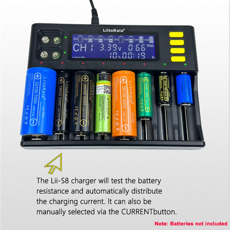 Battery Charger LiitoKala Lii-S8 Lii-S12 LCD For Li-ion LiFePO4 Ni-MH Ni-Cd 9V 21700 20700 26650 18350 18650 RCR123 18700