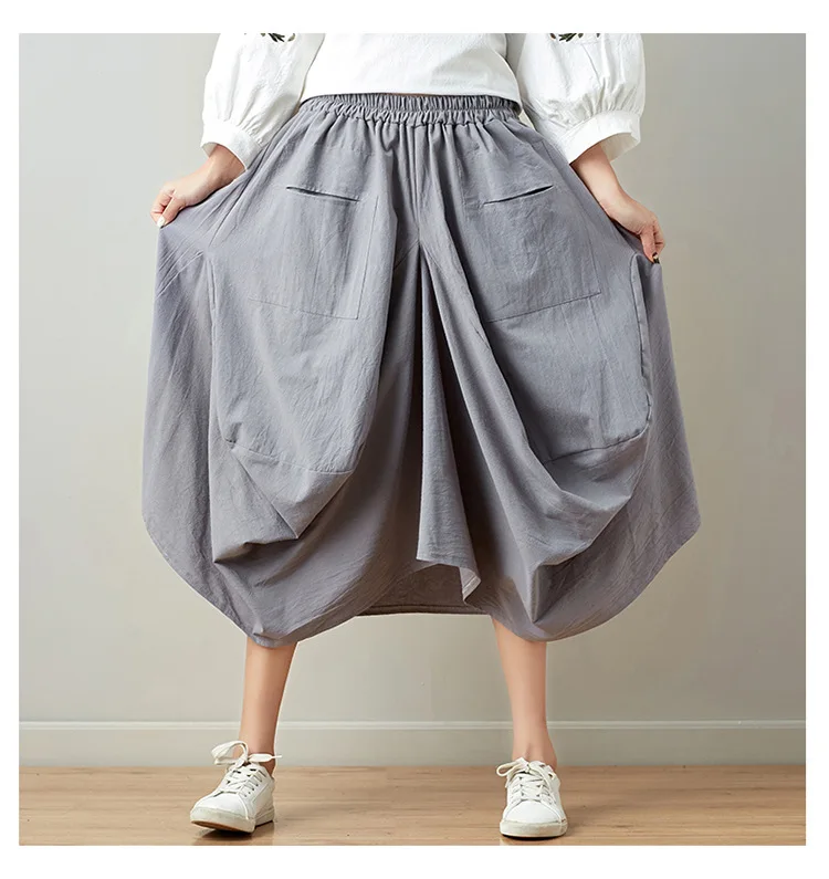 brown skirt 2022 Spring and Summer Ethnic Style Cotton and Linen Lantern Skirt Literary Cotton and Linen Loose Ladies One Size Long Skirt black pleated skirt