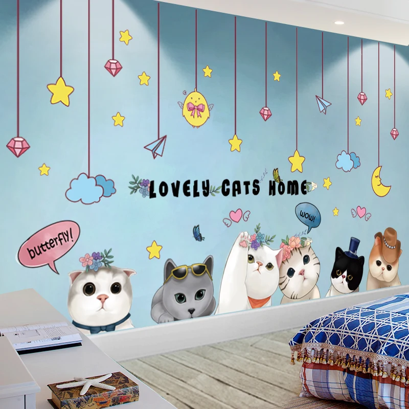 

[shijuekongjian] Stars Clouds Wall Stickers DIY Cats Animals Wall Decals for Kids Bedroom Baby Room Nursery Home Decoration