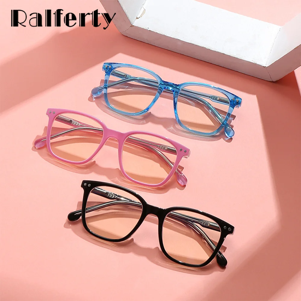Ralferty TR90 Child Eyeglass Frame Girl Boy Kids Anti Blue Glasses Square Candy Color Flexible 0 Diopter No Medical Optic Frame