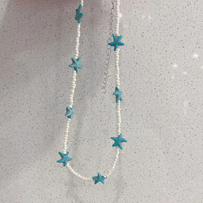 Böhmische Seestern Perlenkette Bunte Sommer Strand Halskette Damen_voghion.com