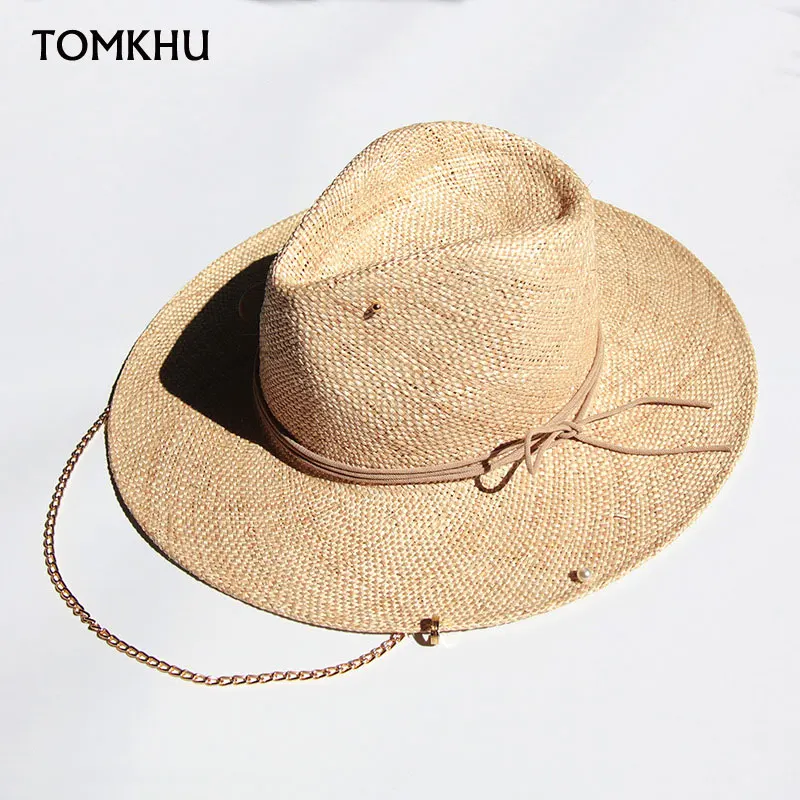 2022 New Summer Raffia Sunhat For Women Ladies With Chain And Pin Women Straw Panama Hat High Quality Designer Custom Hat 1