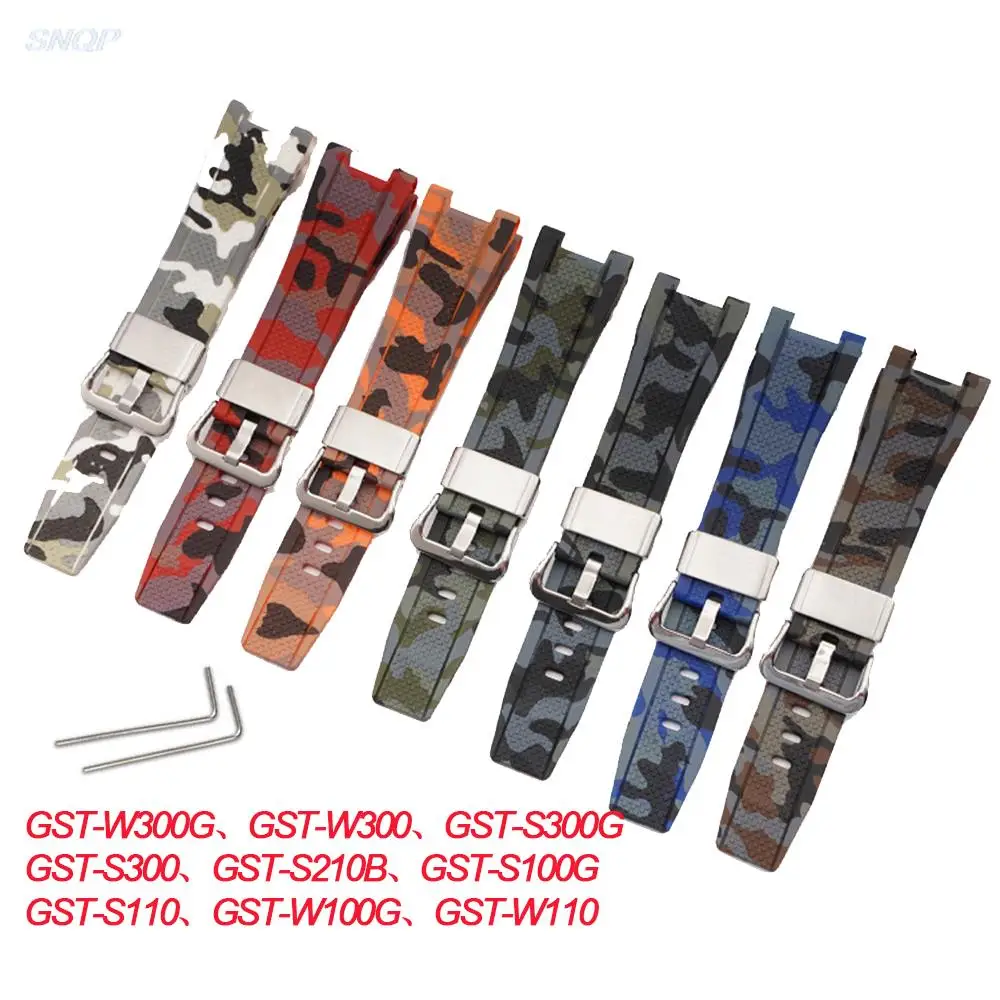 Cinturino In Gomma Cinturino Per Casio Gst-W300G Gst-W300 Gst-S300G Gst-S300 Gst-W100G Cinturino Da Polso Di Ricambio Mimetico