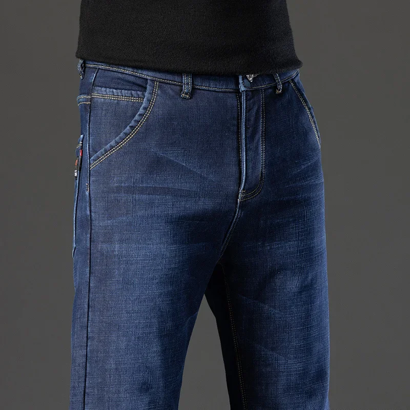 All-match Retro Denim Trousers Winter High Quality Men's Warm Slim Fit Jeans Thicken Fleece Stretch Business Brand Pants 28-40 3