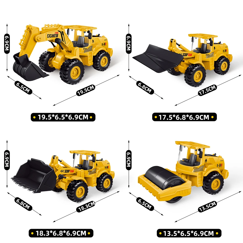 HUIQIBAO Engineering Plastic Inertia Car City Construction Excavator Crane Dump Truck Classic Vehicle Toys For Children images - 6